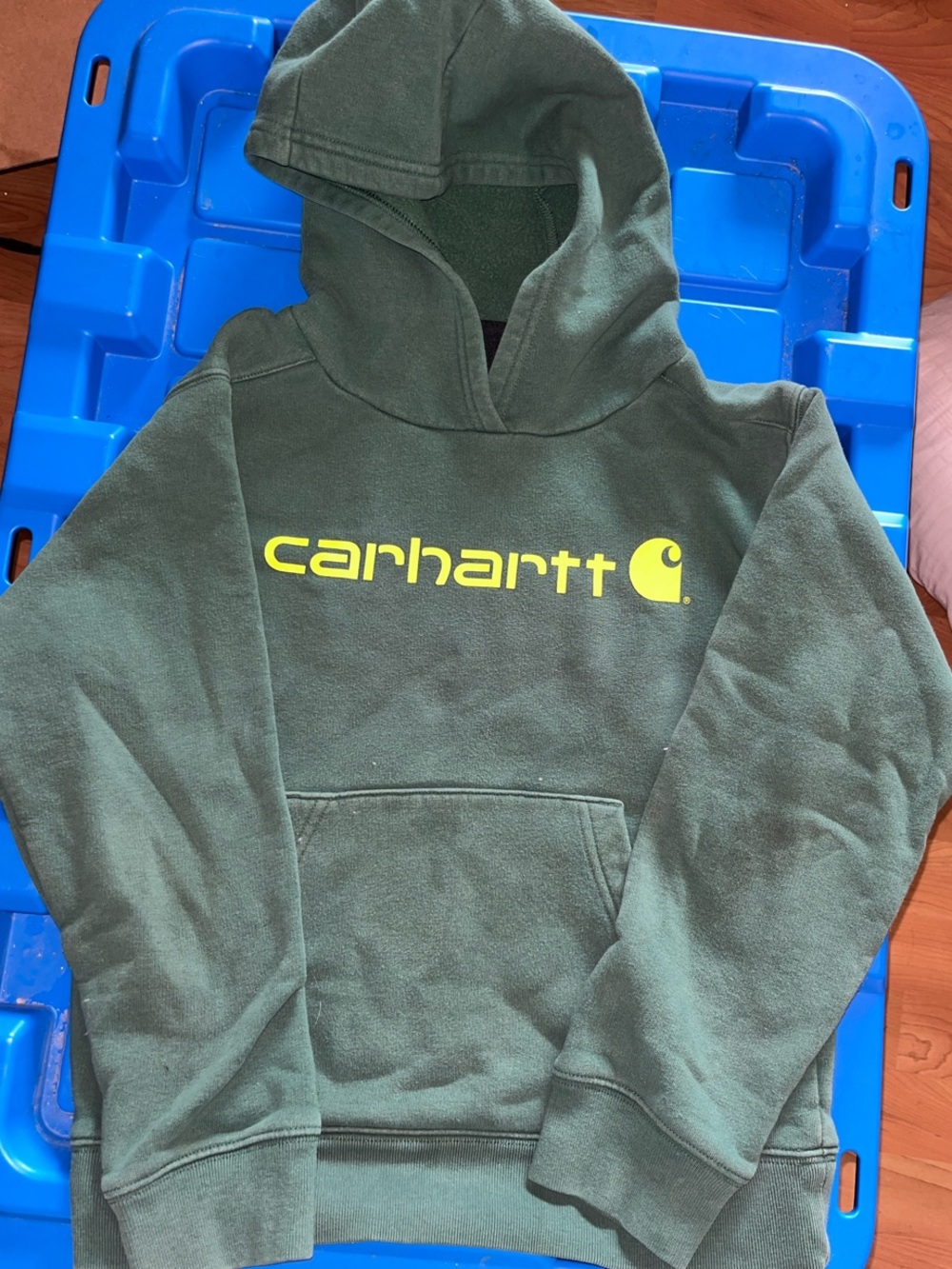Carhartt Forest Green Hoodie with Neon Yellow Logo